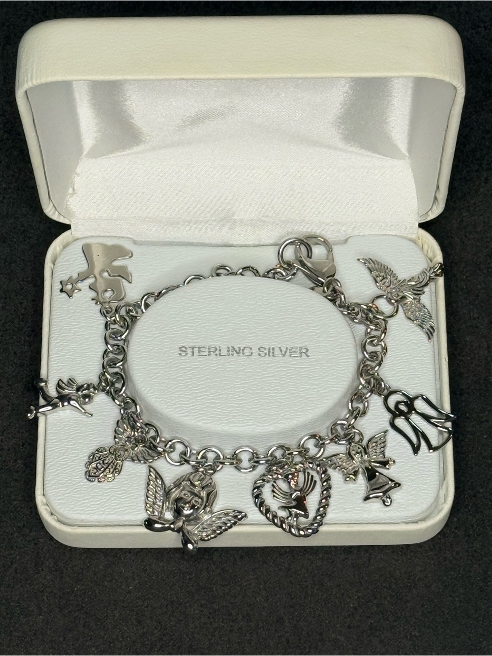 Sterling Silver Angel Charm Chain Link Bracelet - New in Box - Originally $90.99